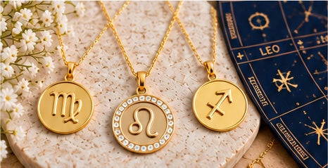 Zodiac pendant jewelry with visible zodiac symbols