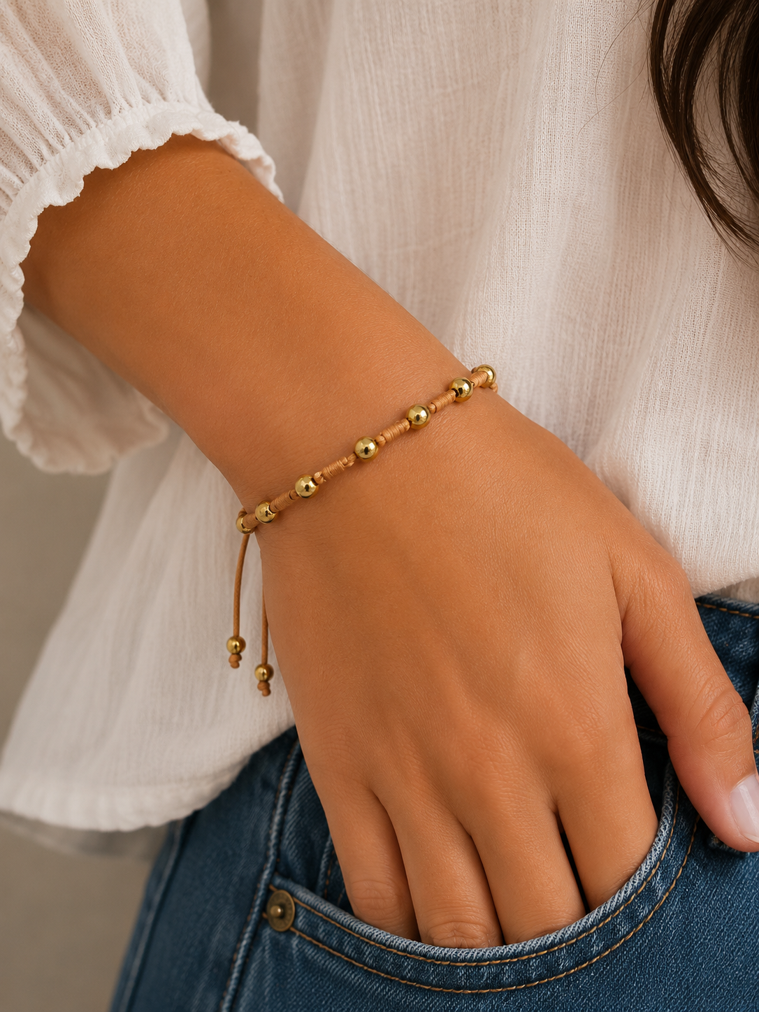 Adjustable Gold Bead Bracelet