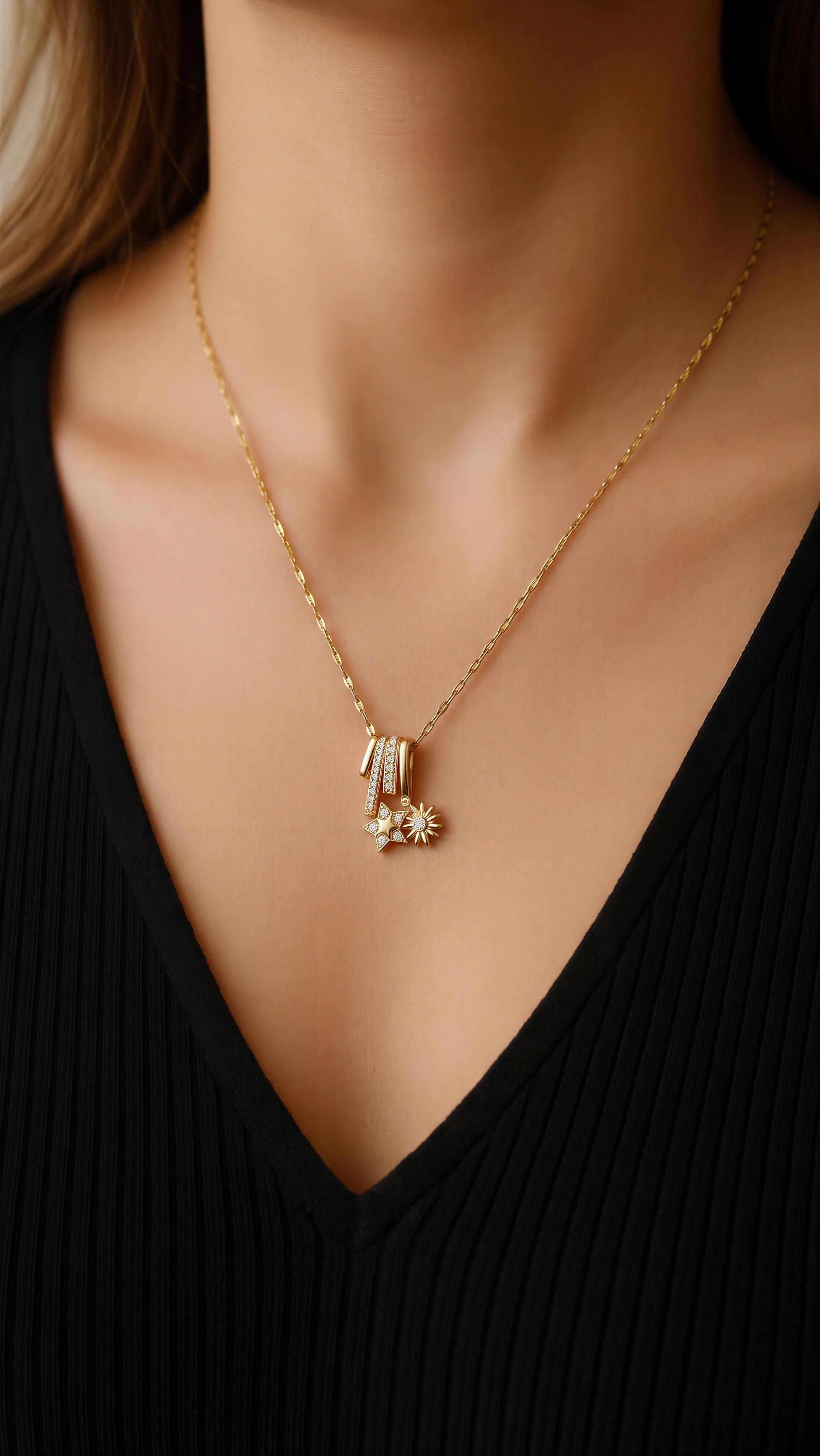 Gold Multi-Charm Pendant Necklace