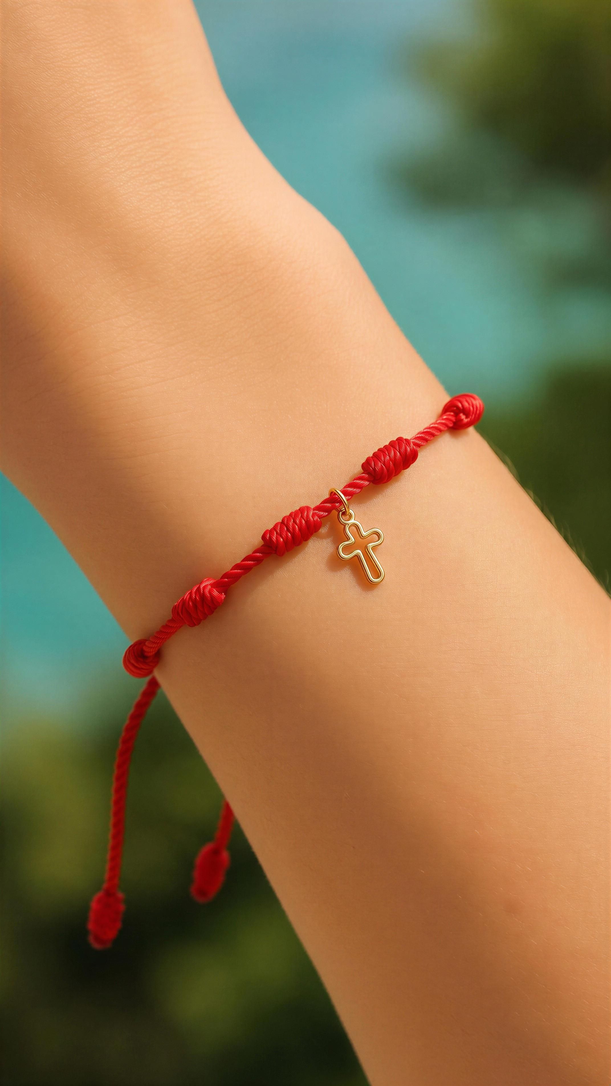 7 Knots Red String Cross Bracelet