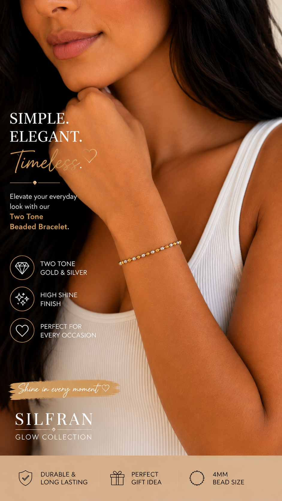 Gold & Silver Two-Tone Beaded Bracelet