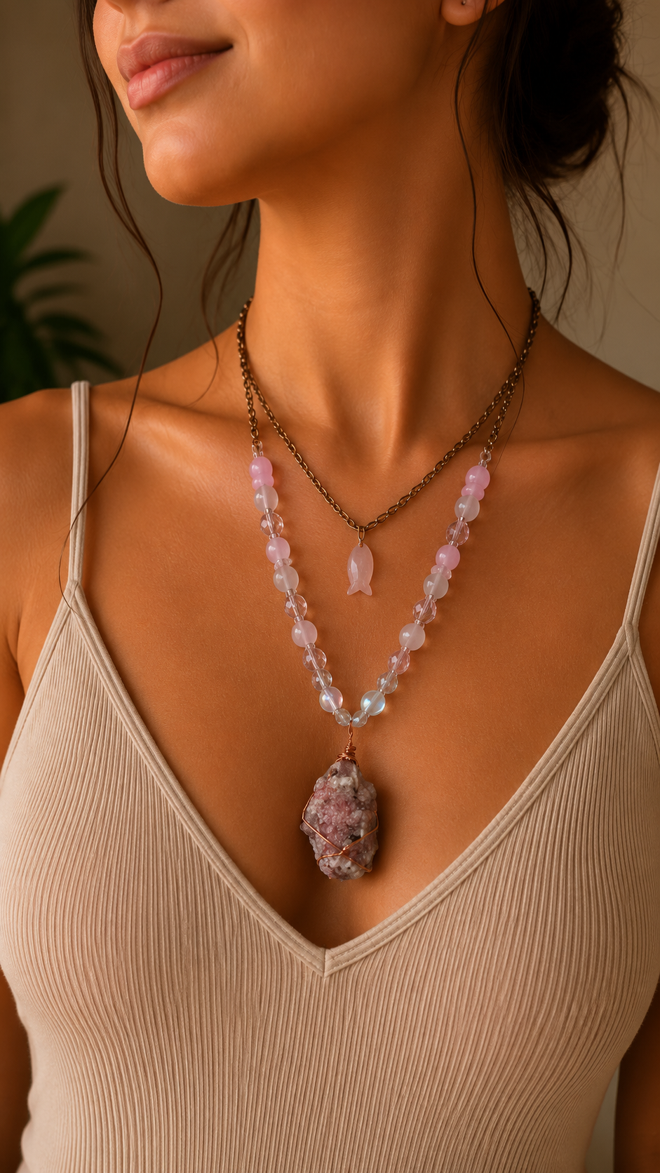 Pink Tourmaline Wire Wrapped Necklace