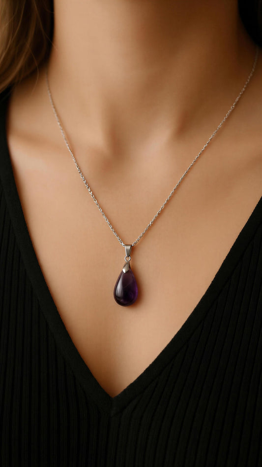Silver Chain Natural Gemstone Pendant Necklace