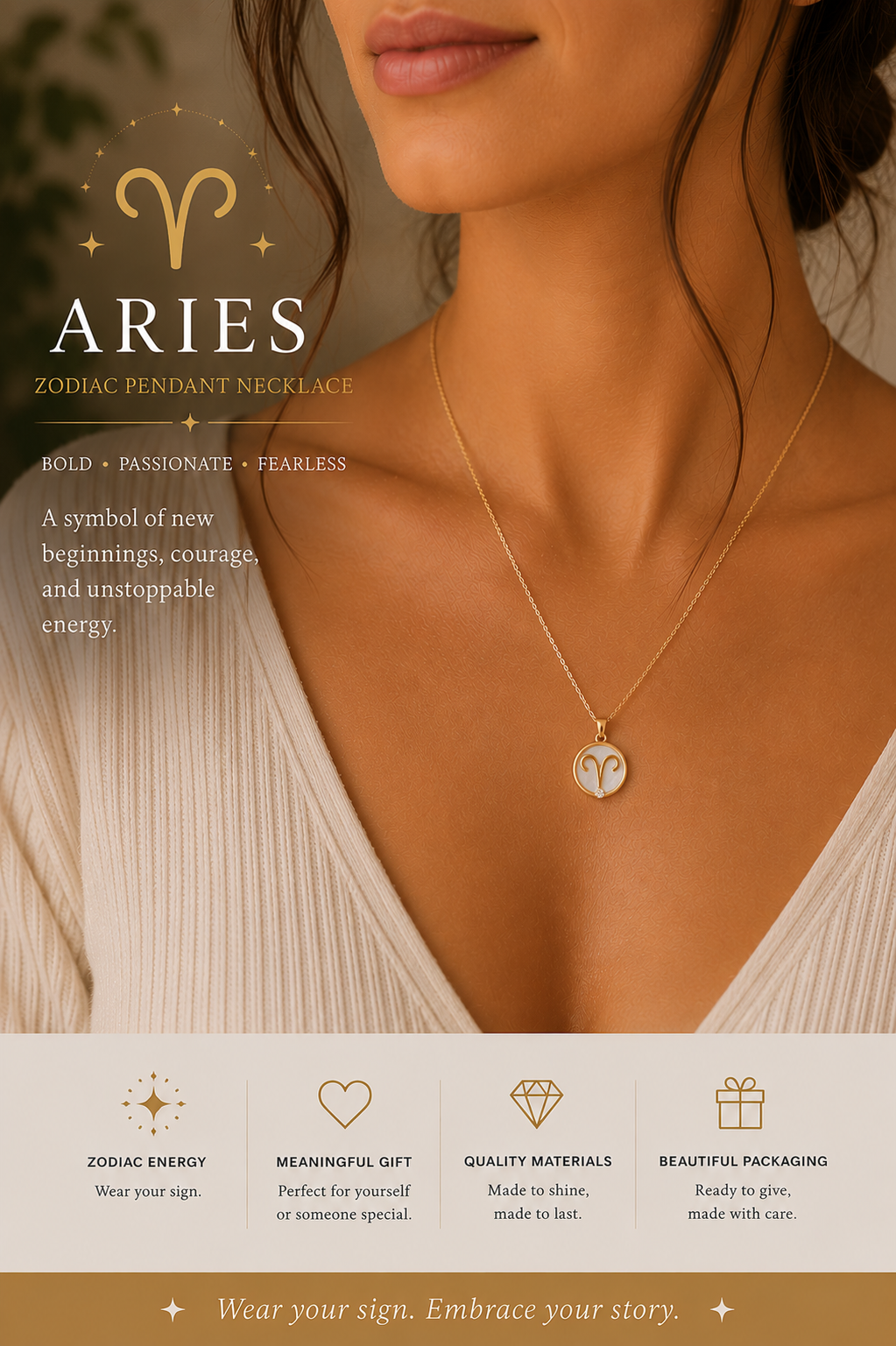 Zodiac pendant necklace with zirconia