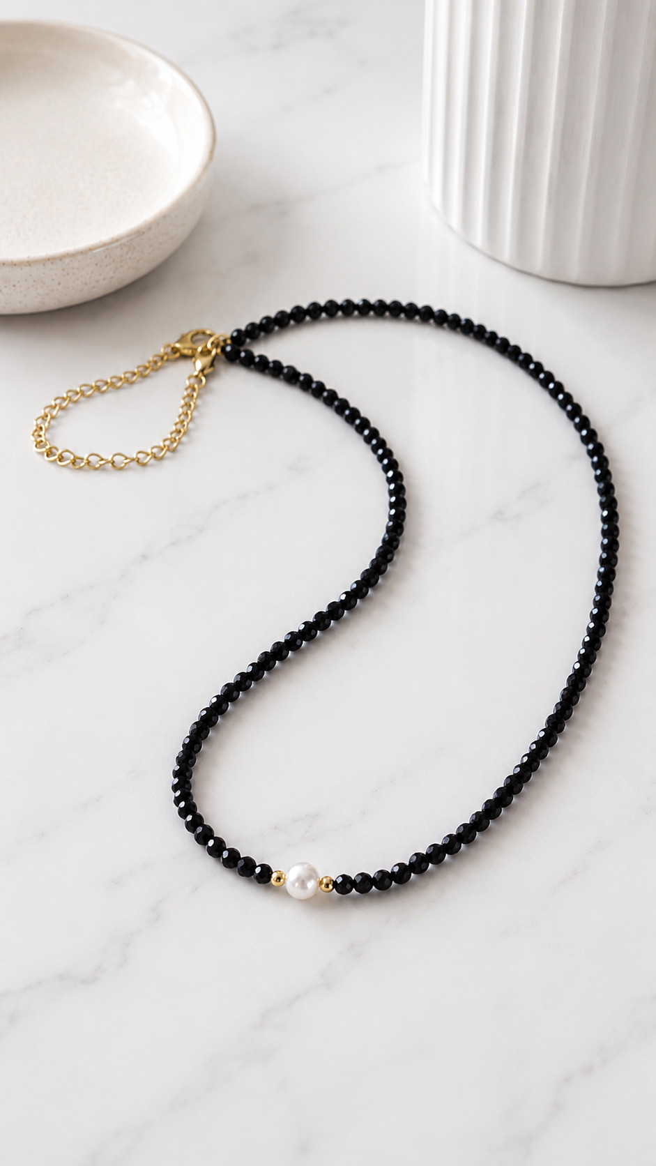 Black & Burgundy Red Pearl Beaded Necklace