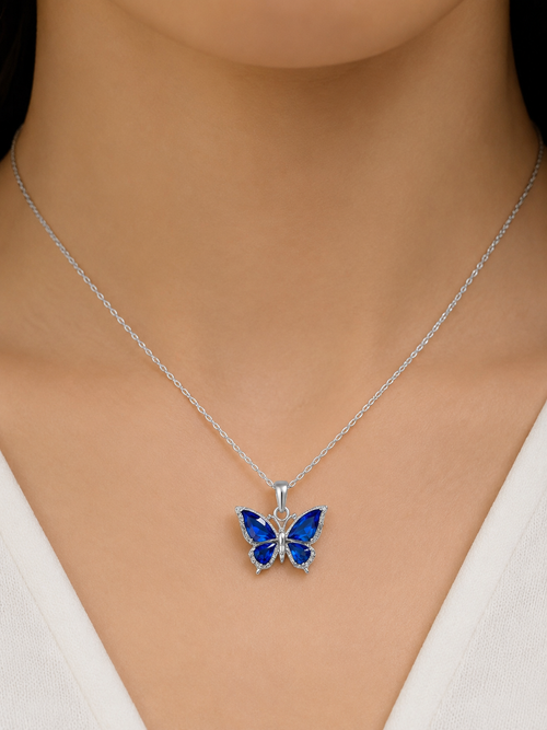 Blue Butterfly Pendant Necklace