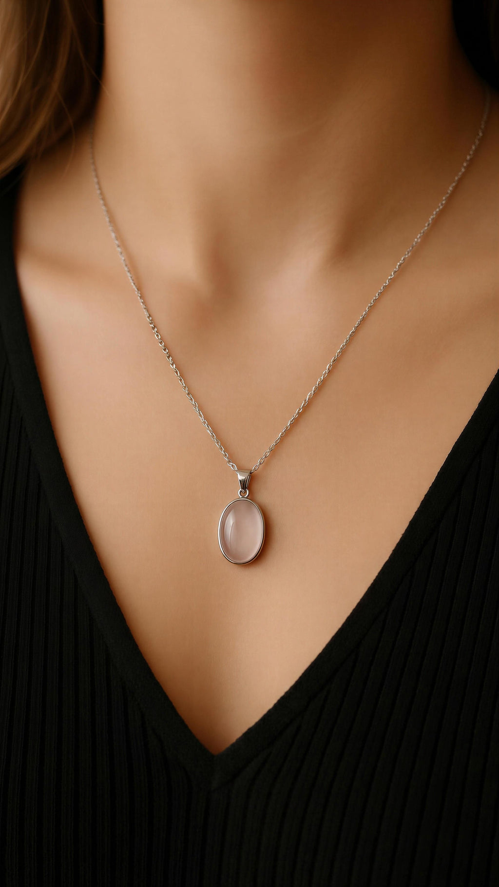 Silver Chain Crystal Pendant Necklace