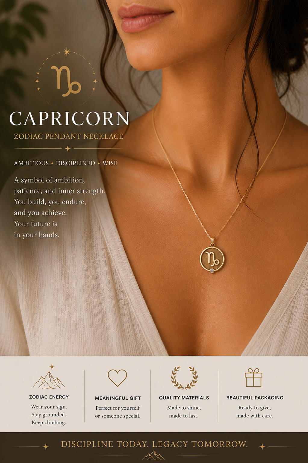 Zodiac pendant necklace with zirconia