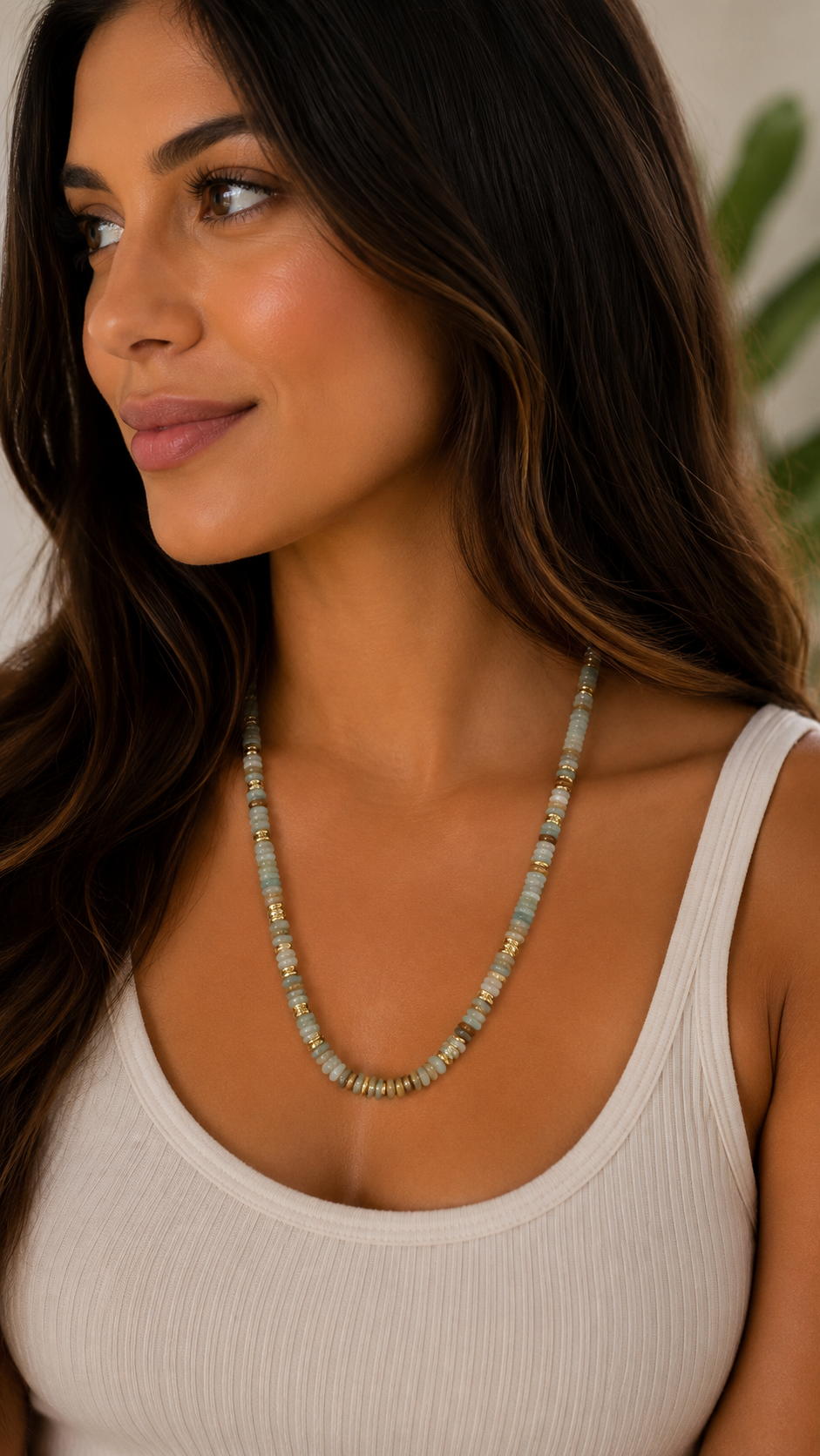Natural Gemstone Rondelle Bead Necklace
