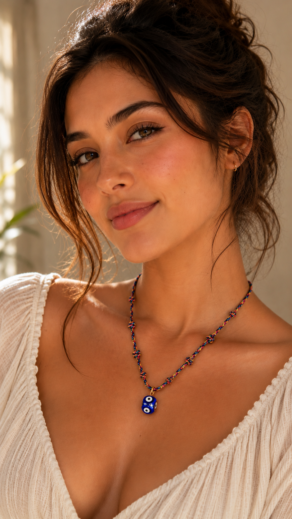 Colorful Braided Evil Eye Cord Necklace