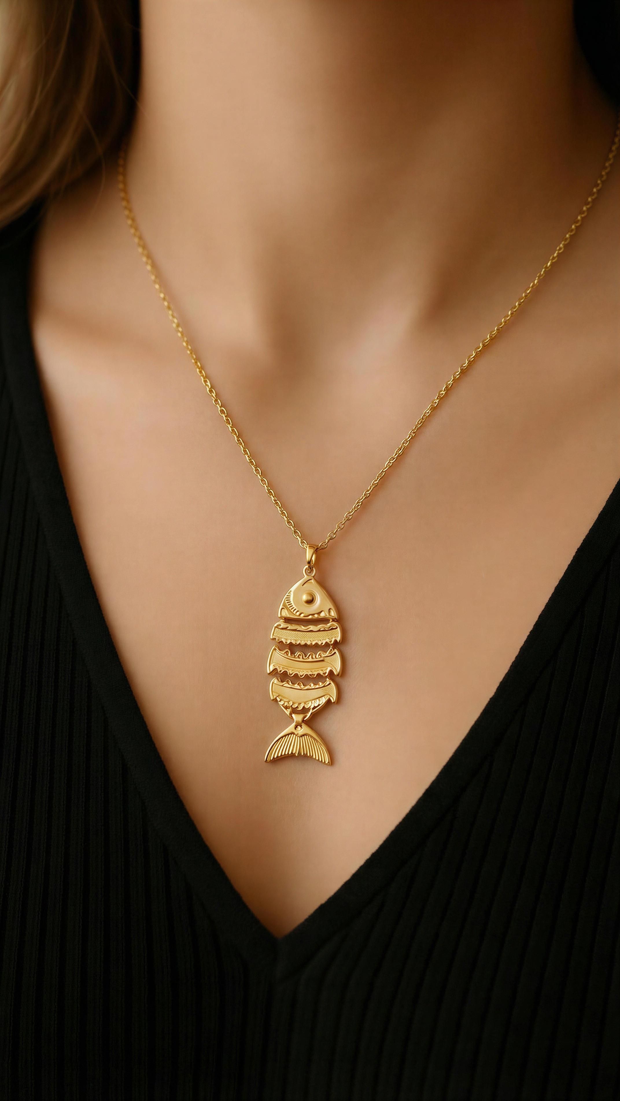Fish Bone Pendant Necklace