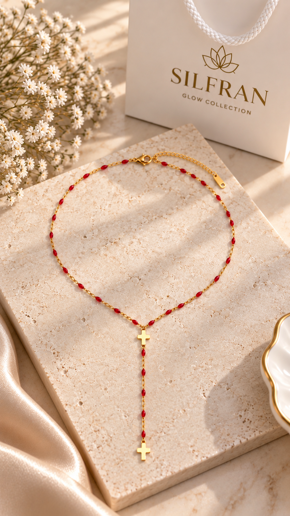 Bead Cross Rosary Necklace