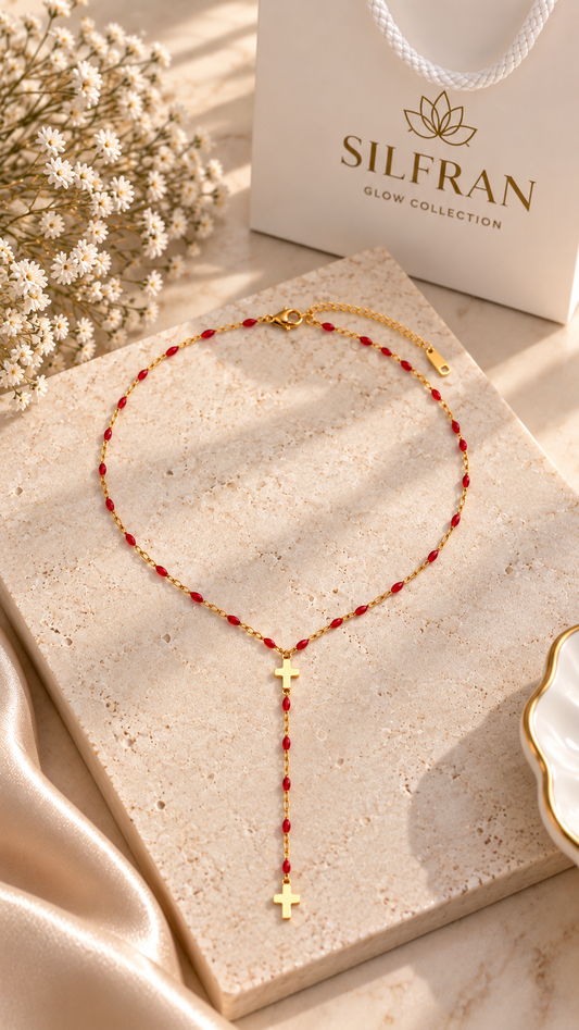 Bead Cross Rosary Necklace