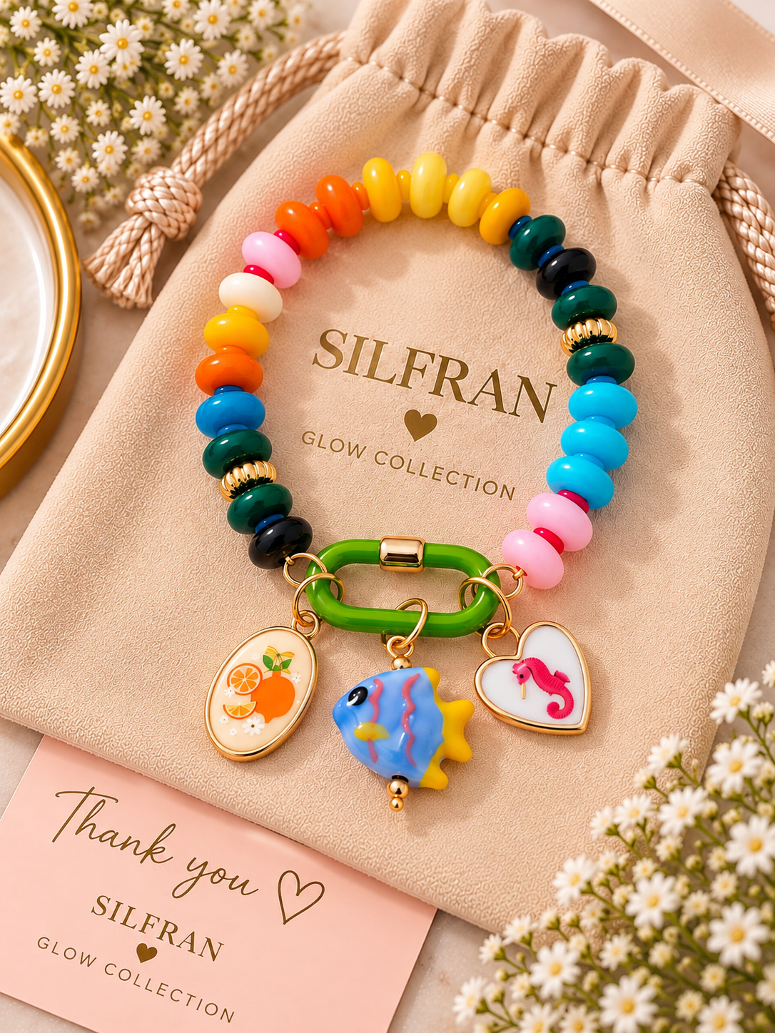 Rainbow Candy Bead Charm Bracelet