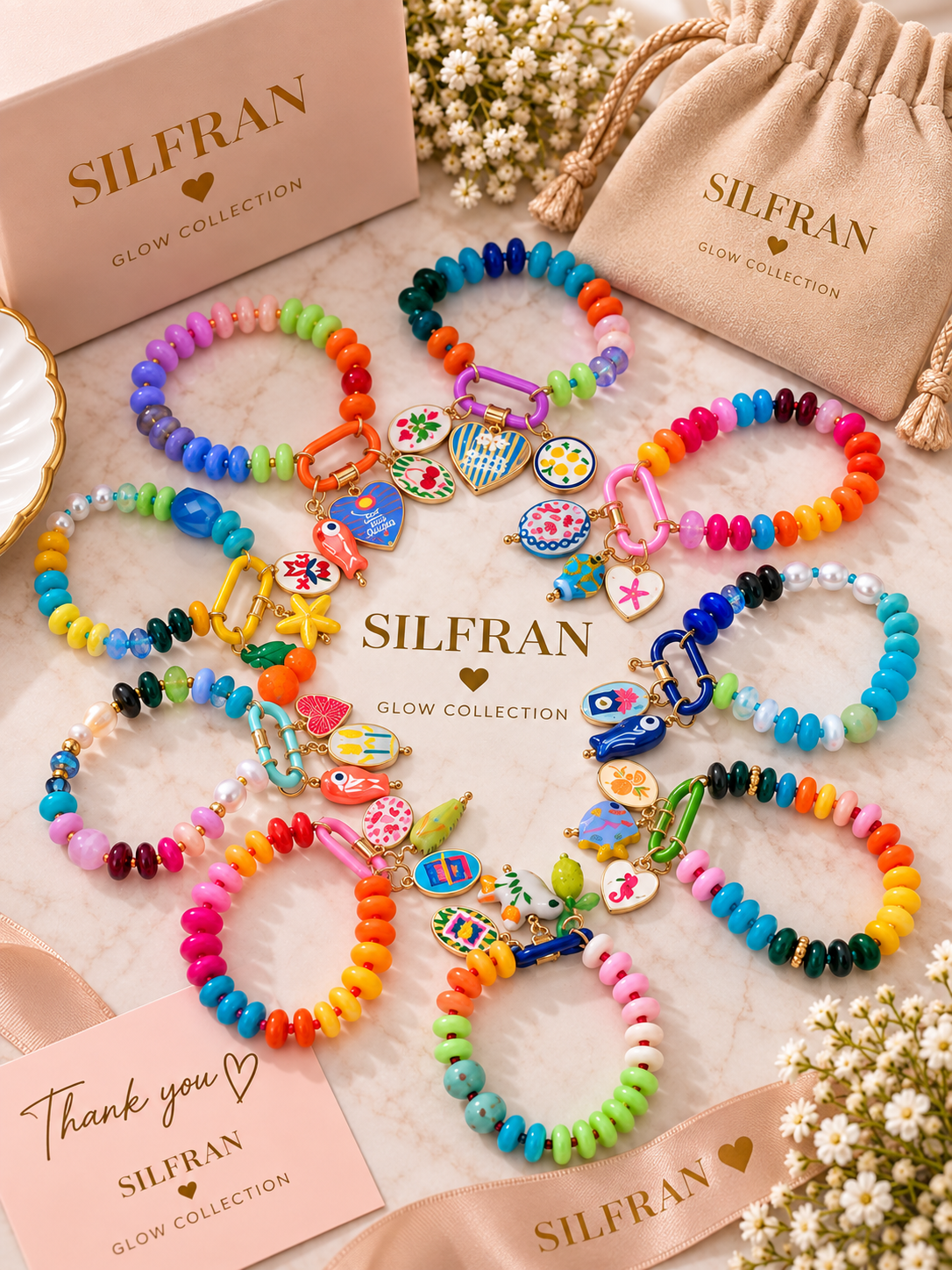 Rainbow Candy Bead Charm Bracelet