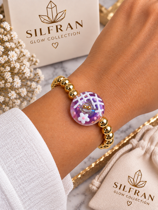 Donut Charm Bracelet – Electroplated Gold Hematite