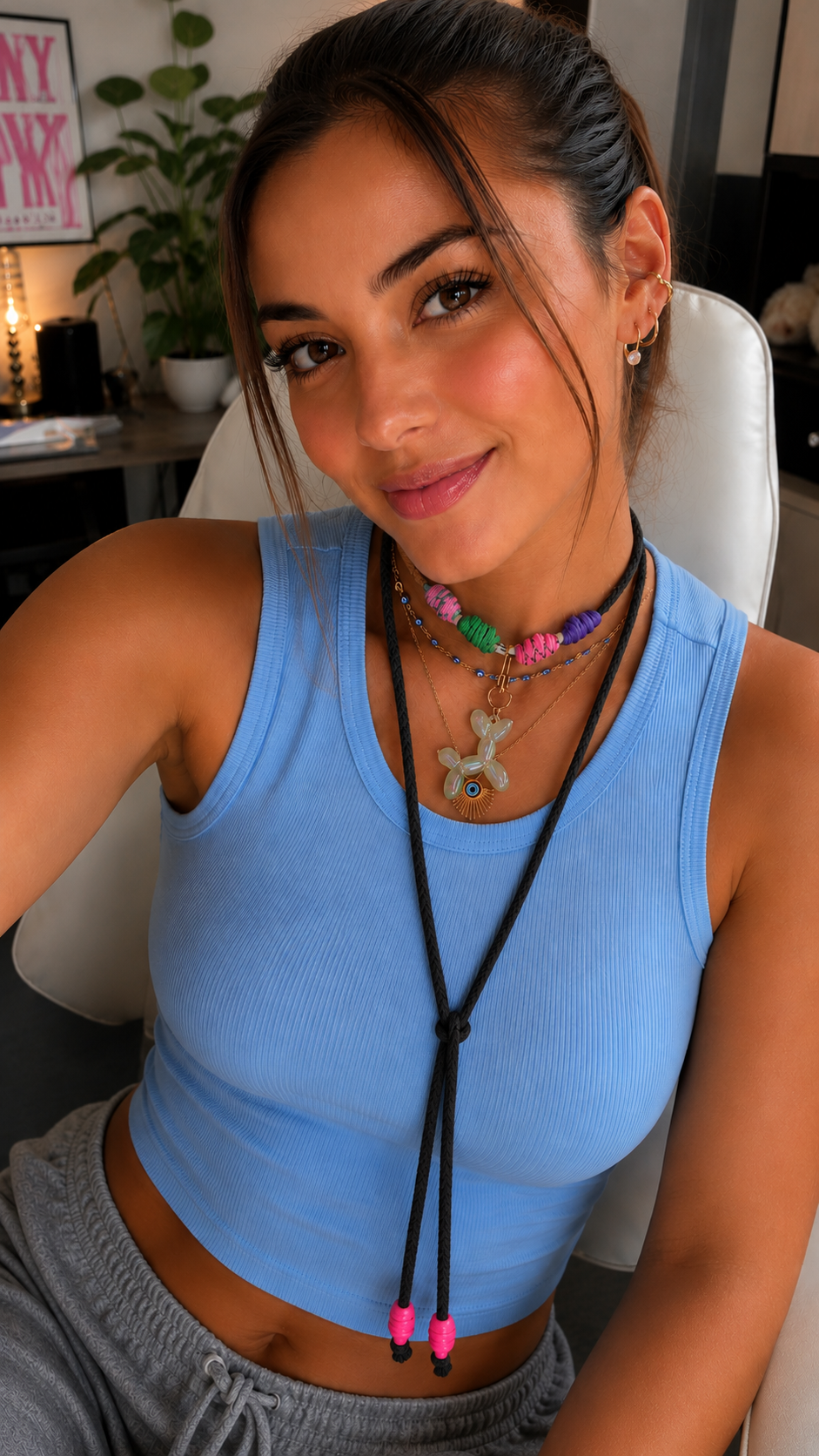 Adjustable Cord Layered Charm Necklace