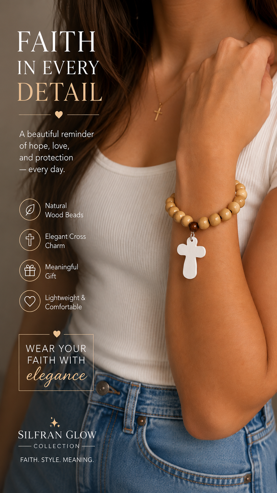 Wooden Cross Bracelet