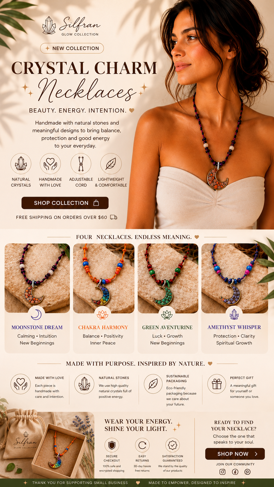 Crystal Charm Moon Necklace Adjustable Cord Necklace