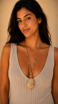 White Prehnite with Stilbite Necklace Swarovski® Crystal & Peach Moonstone