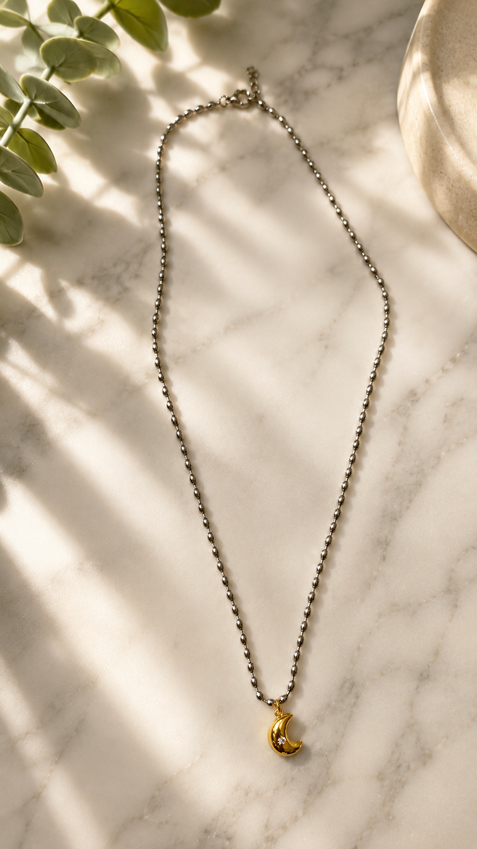Celestial Crescent Moon Beaded Necklace
