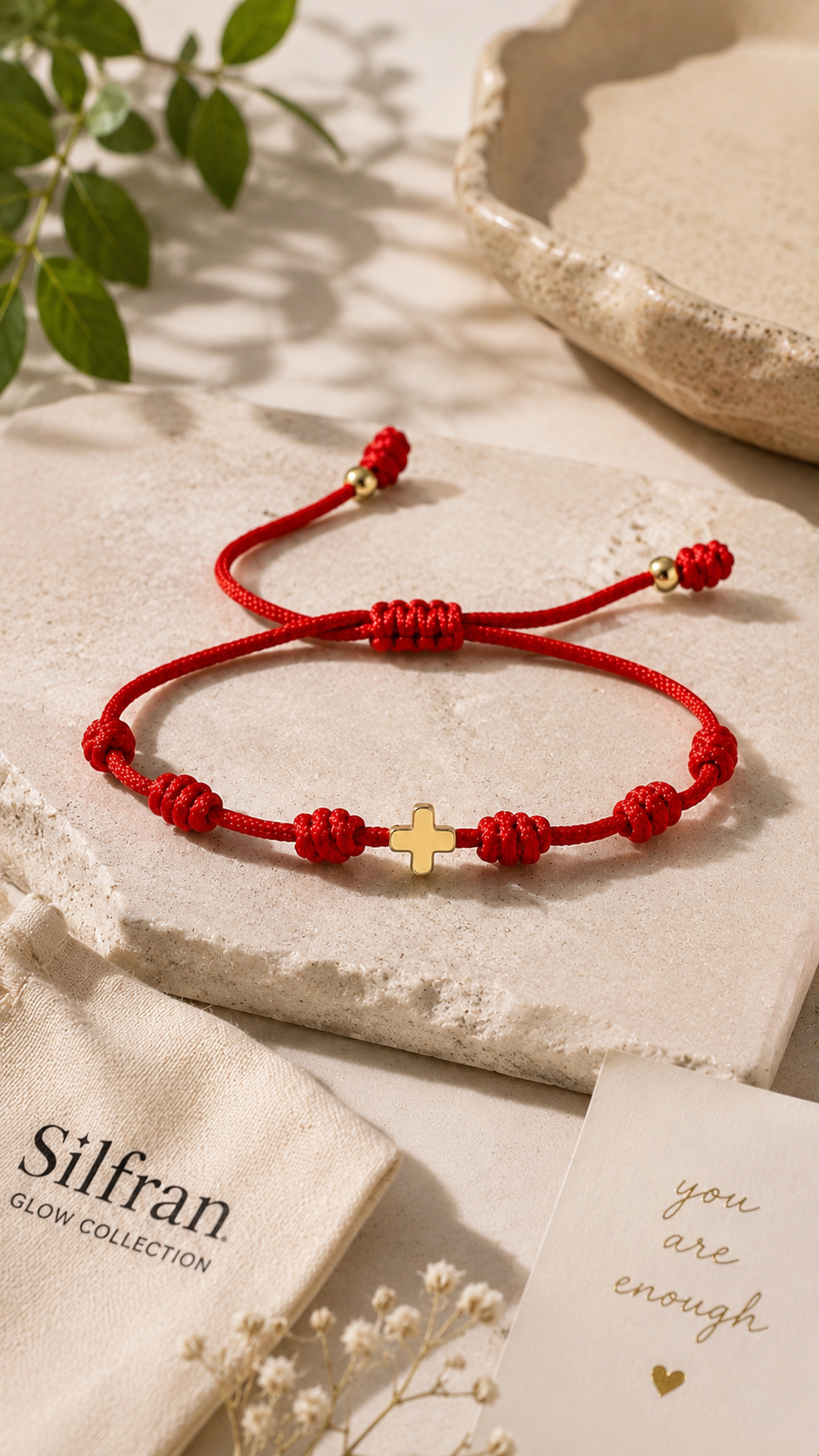 Red Cross Knotted Cord Bracelet