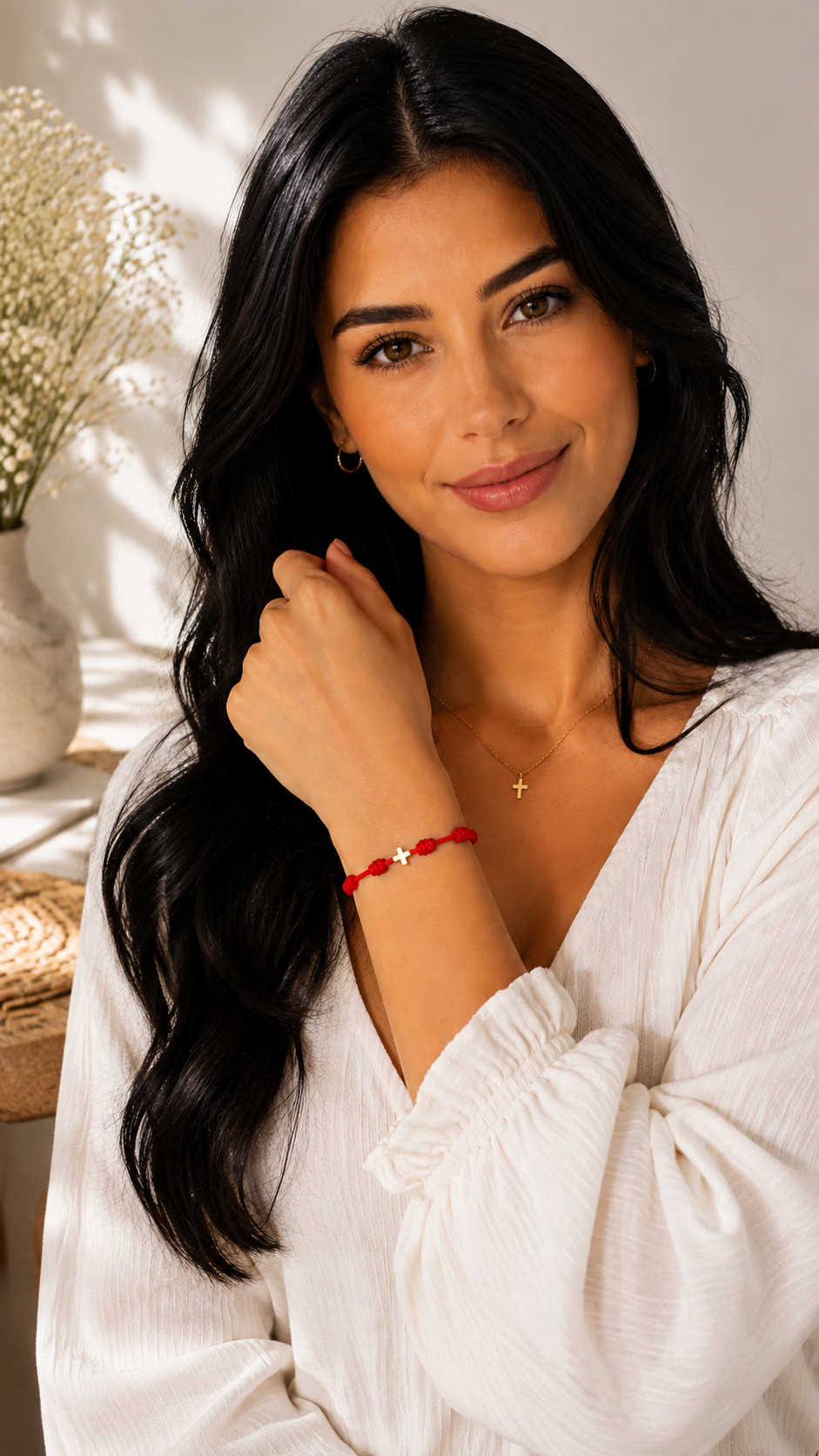 Red Cross Knotted Cord Bracelet