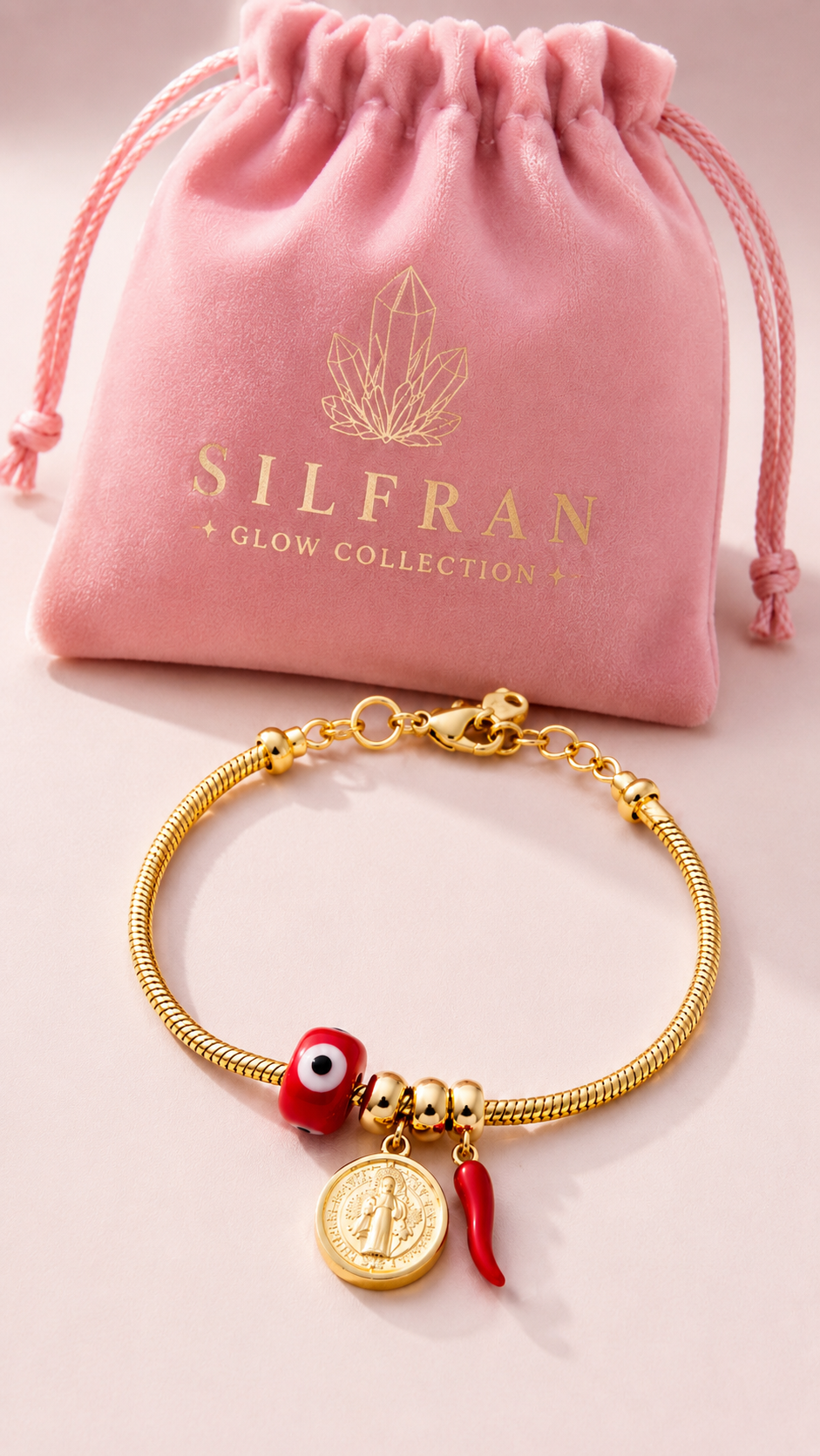 Snake Chain Virgin Mary Charm Bracelet