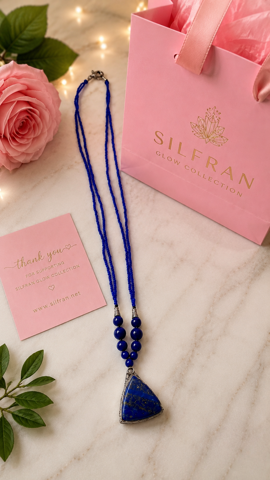 Lapis Lazuli Long Beaded Pendant Necklace from Pakistan