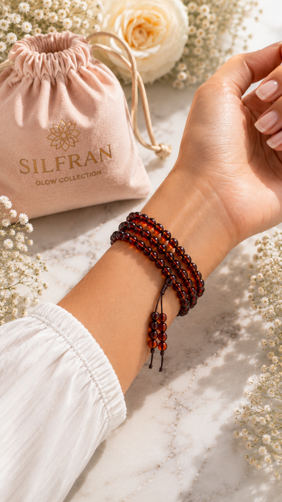 Natural Blood Amber Bead Necklace & Wrap Bracelet