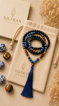 Blue & Black Gemstone 108 Mala Necklace with Tassel