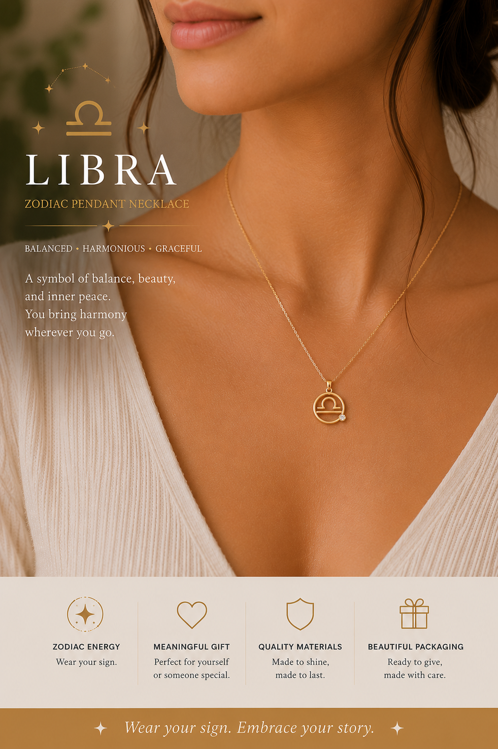 Zodiac pendant necklace with zirconia