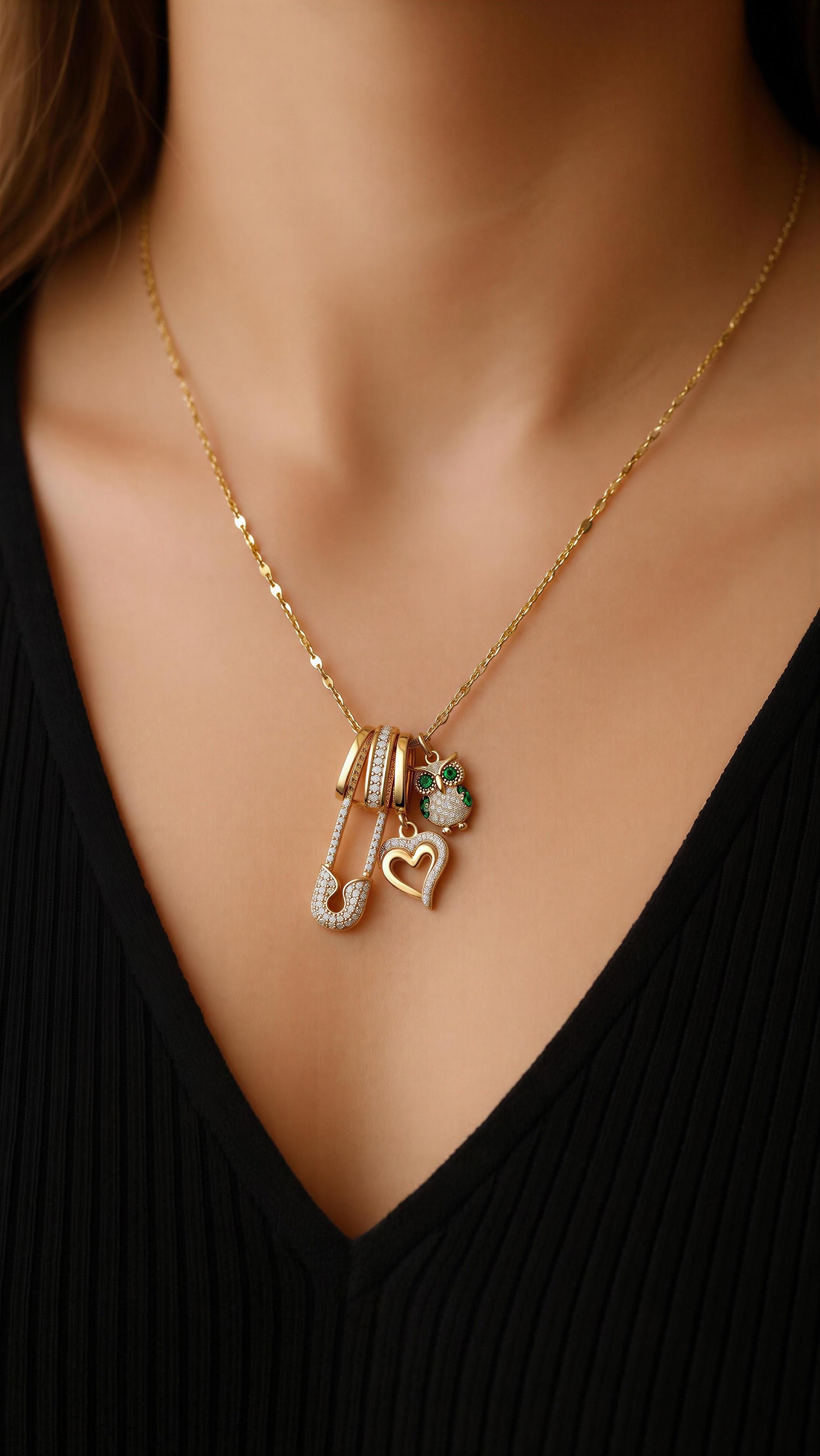 Gold Multi-Charm Pendant Necklace