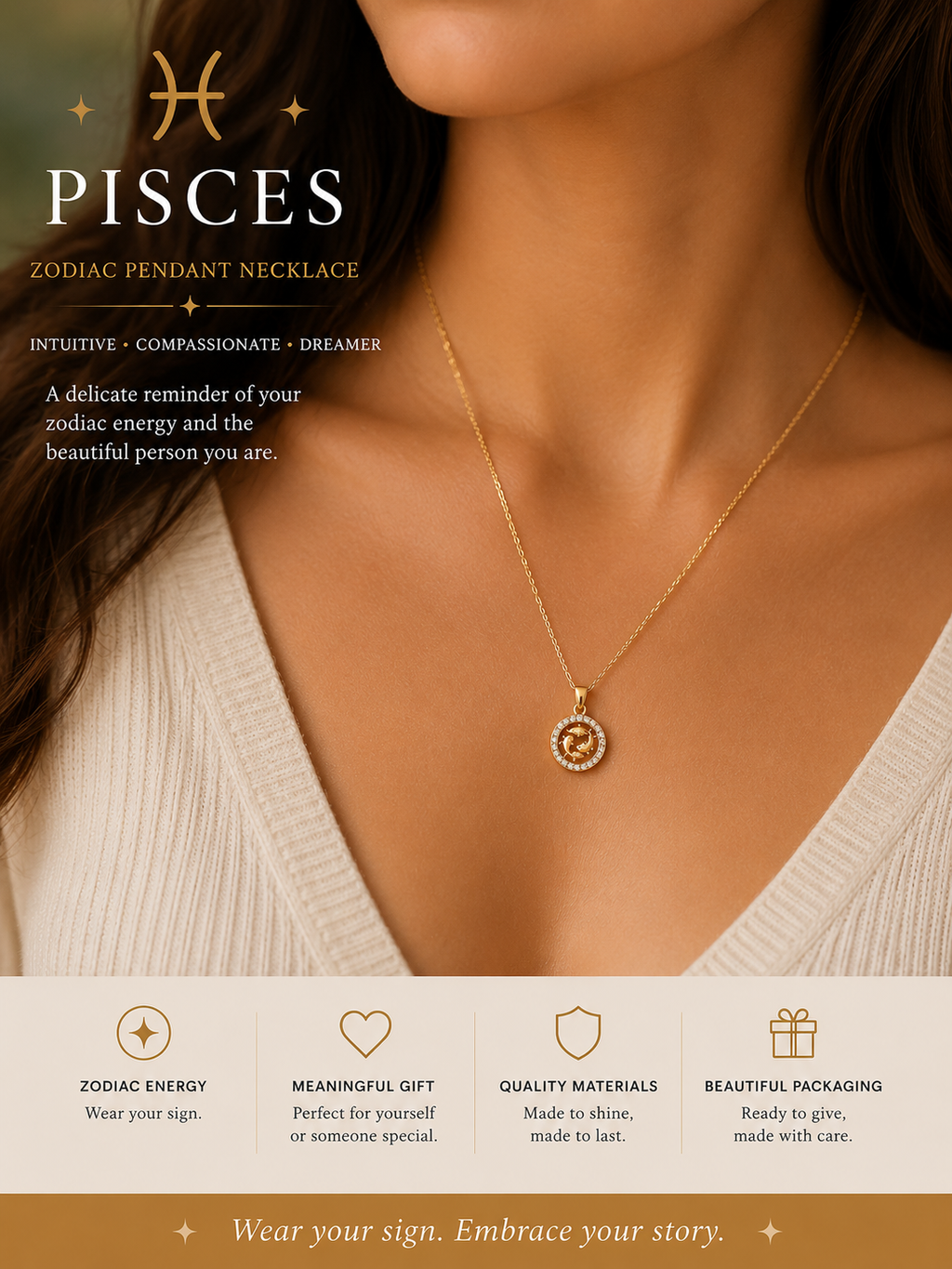 Zodiac pendant necklace with zirconia