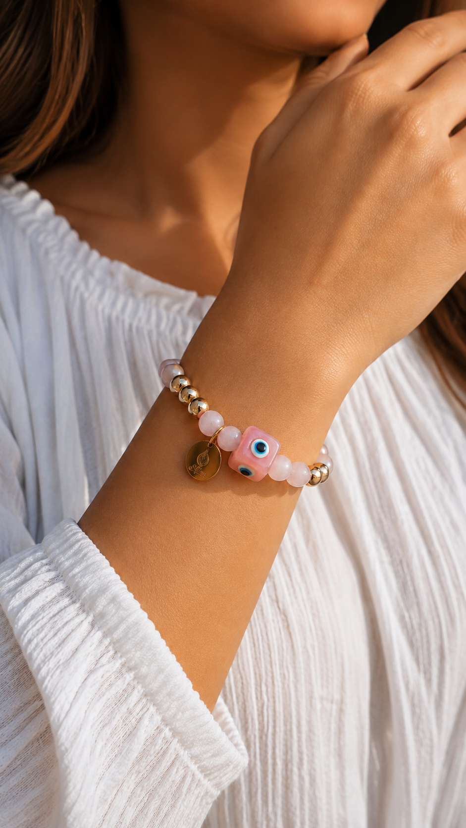 Rose Quartz Evil Eye Bracelet