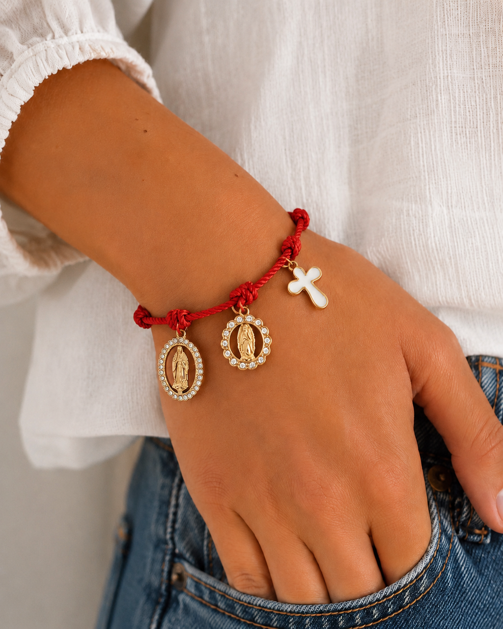 7 Knots Red String Cross Bracelet